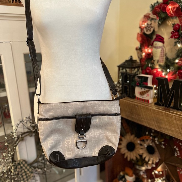 Etienne Aigner Bags Etienne Aigner Gold Shimmer And Cream Monogram Crossbody Purse Poshmark